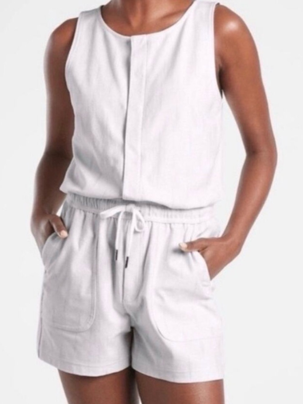 Athleta M Stretchy Romper Drawstring Sleeveless Active Comfort Stripe Pattern